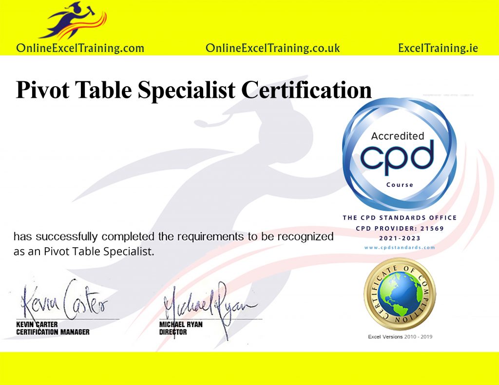 pivot table certificate