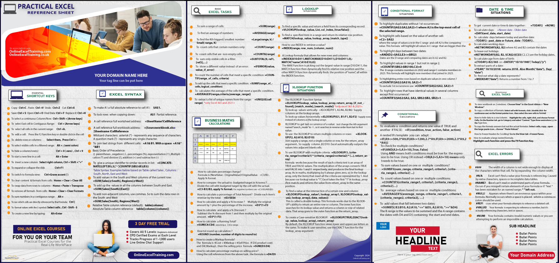 Excel Tasks on one page